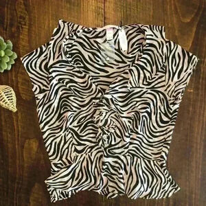 VS | Black & Light Pink Zebra Print Peplum Blouse
